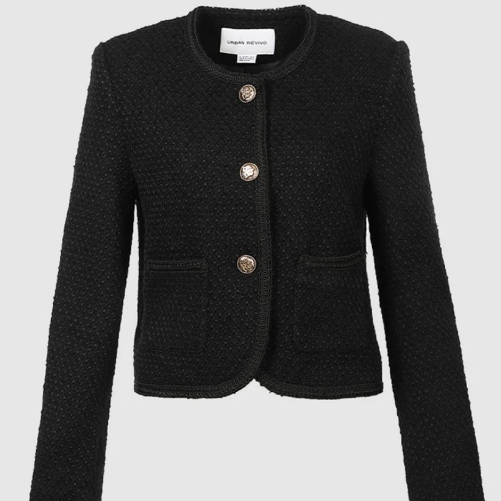 Urban Revivo Black Tweed Cropped Blazer